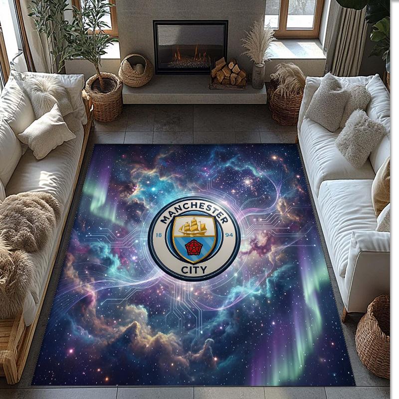 Manchester City Printed Flannel Area Rug Non Slip Soft Polyester Floor Carpet Indoor Decor Mat for Bedroom Living Room Sofa