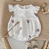 Korean-Style Girls' Summer Bodysuit with Purple Floral Embroidery