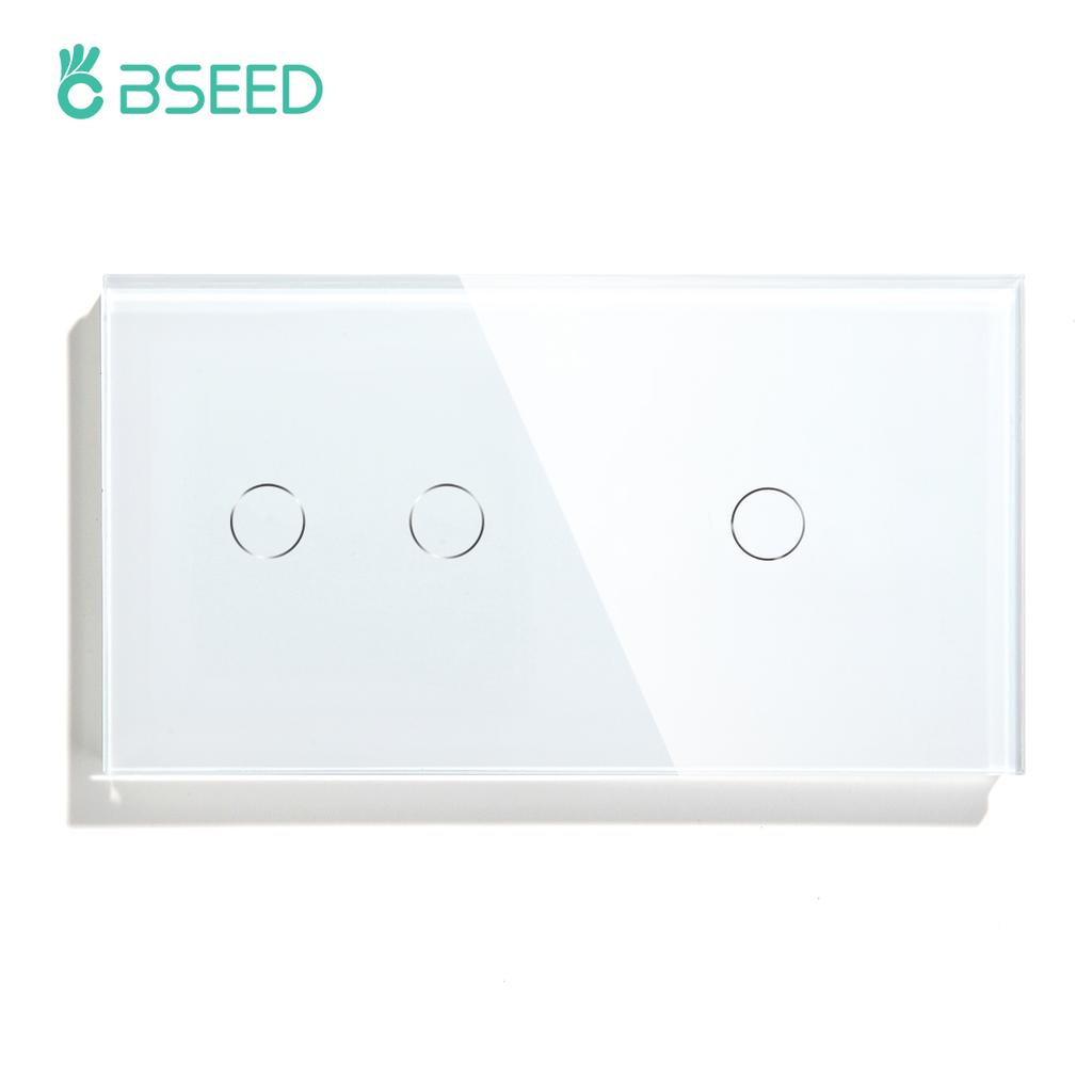 BSEED 1/2/3Gang Touch Switch Double Light Switch Triple Sensor Switch 1Way EU Standard Glass Panel Blue Back Light White Series