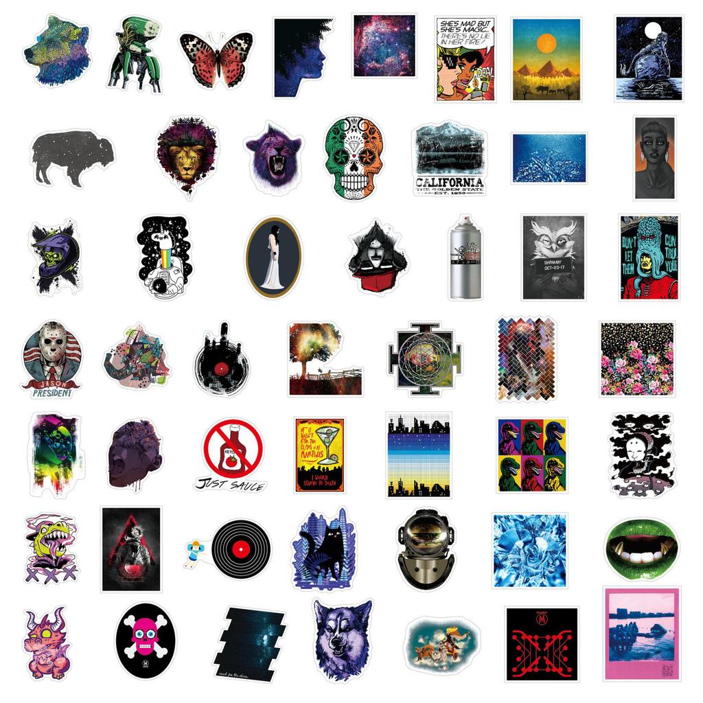 100 Colorful Classic Suitcase & Helmet Waterproof Stickers: European & American Style, Cartoon & Graffiti Designs