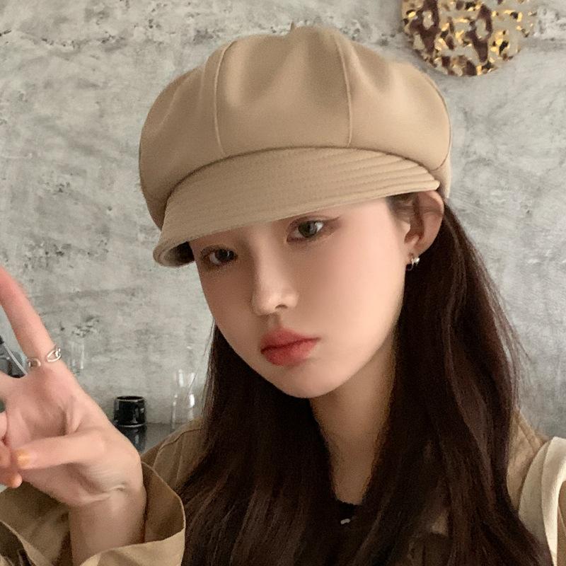 Autumn and Winter New Hat Women's Solid Color Versatile Octagonal Hat Showing Face Small Painter Hat Retro Newsboy Hat Tide