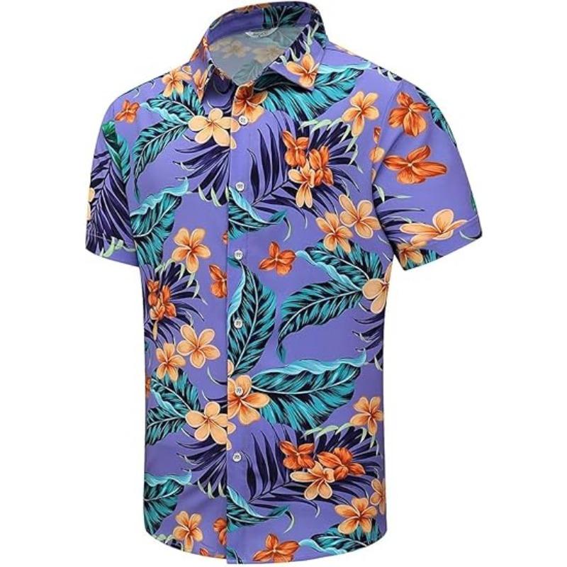 Hawaiian Men's Shirt Unisex Summer Beach Casual Short Sleeved Button Up Shirt Printed Palm Colored Clothing
