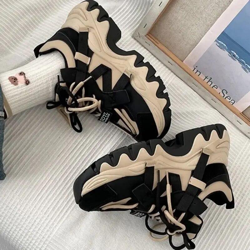 Chunky Sneakers for Women Lace-Up White Vulcanize Shoes Casual Fashion Dad Shoes Platform Comfortable Zapatillas Mujer