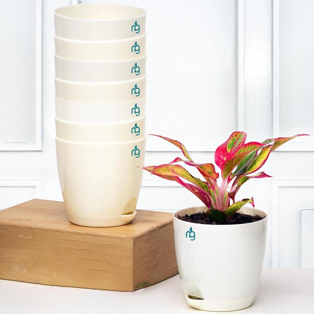 Combo of 8 Self Watering Flower Pots for Plants | Plastic Plant Pots | Planter Pots for Home, Indoor Living Room,Garden