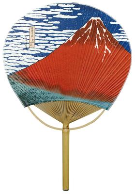Leque Shikoku Uchiwa Hokusai Fuji Vermelho