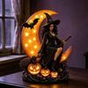 Halloween-Dekoration für den Innenbereich Hexe auf Mondsichel Dekorative Leuchte, Gotische Dekoration Lampe, Harzfigur für Tischdeko Zuhause Gruselig Saisonale