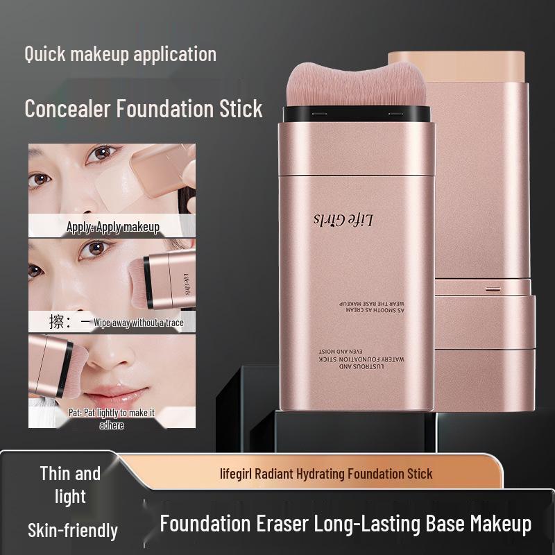 Life Girls Radiant Water-Feel Double-Ended Foundation Stick with Brush - Korean-Style Dewy Finish