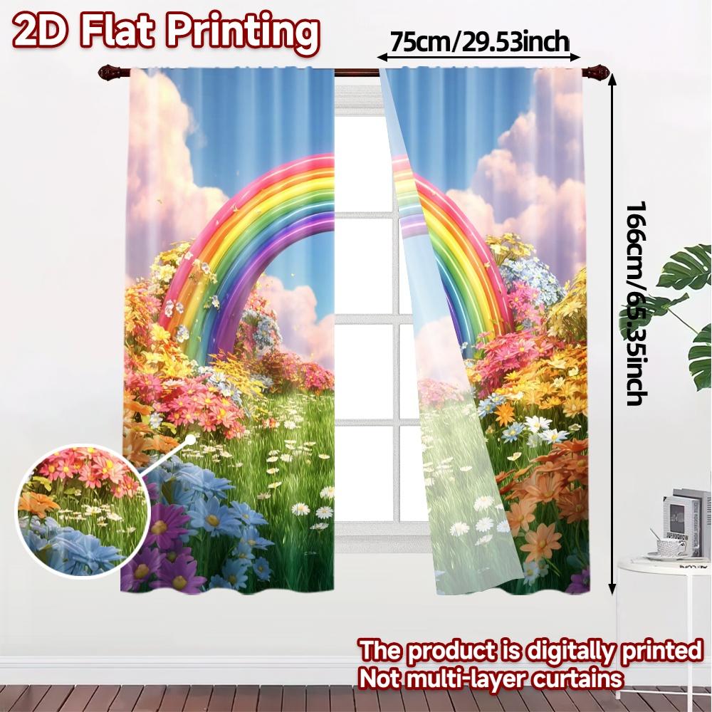 2pcs   2D FLAT PRINTING Curtains (Without Rod) Rainbow Blossom Contemporary Chic Curtains 100% Polyester Curtains Outdoor