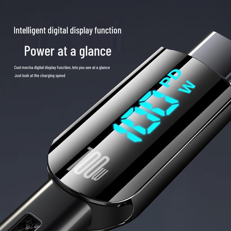 100W Digital Display Type-C Fast Charging Cable, Compatible with Huawei, Honor, Oppo, and Xiaomi (6A)
