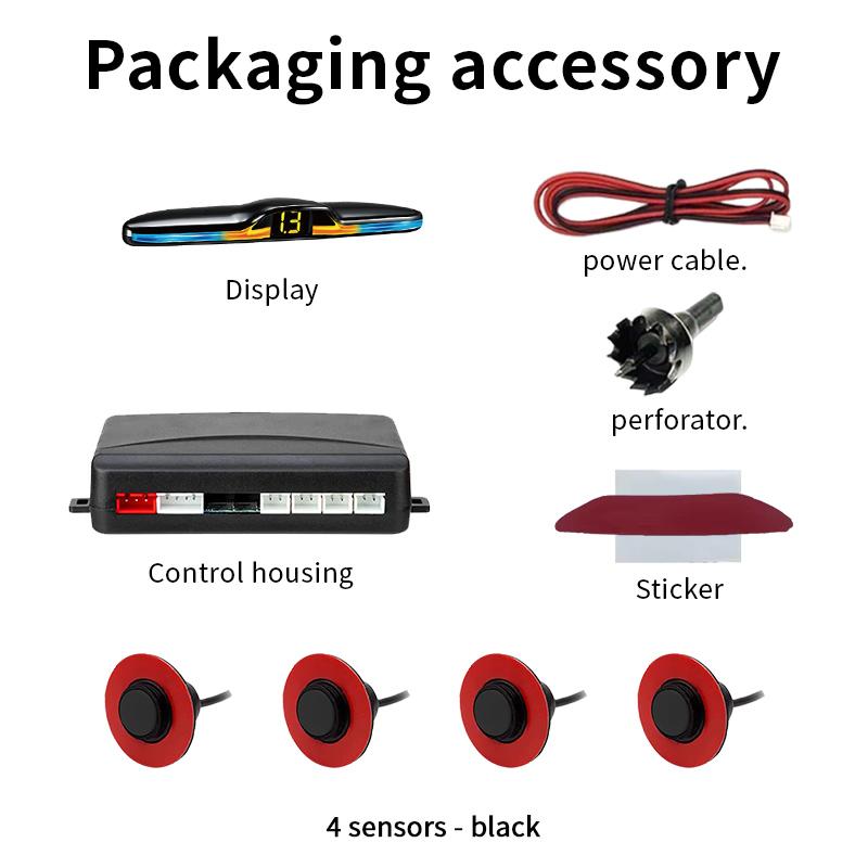 16.5mm 4 Parking Sensor With LED Display Voice Prompt Silent Beep Modes Universal 12V Car Backup Reversing Radar System Turkish
