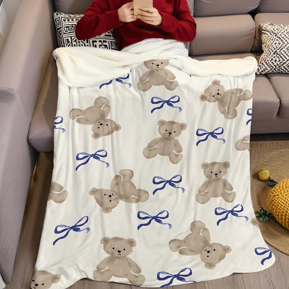 Aquarellbär Schleife Flanelldecke Warm Weich Halloween Weihnachten Sofa Warm Gemütlich Dekoratives Dekor Geschenk Für Alle Jahreszeiten