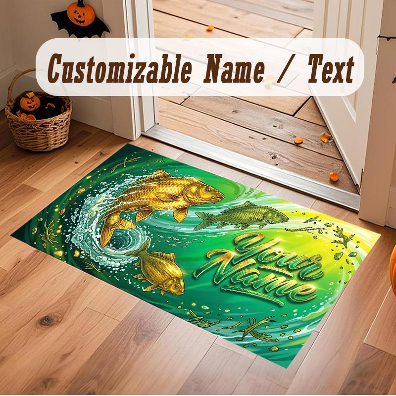 Underwater Fish Theme Soft Crystal Velvet Rug Custom Name & Text Print Non Slip Floor Rug for Bedroom Living Room
