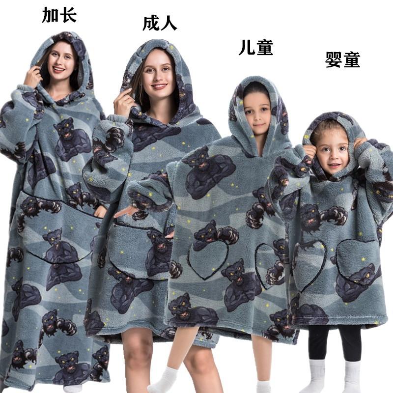 winter warm fleece hooded women's blanket sleeves fleece warm hooded sweater sweater women's hooded robe pajamas sleepwear robe