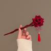 Retro Red Rose Ancient Chinese Hairpin Tassel With Fan Hair Forks Red Hair Stick Hair Accessories