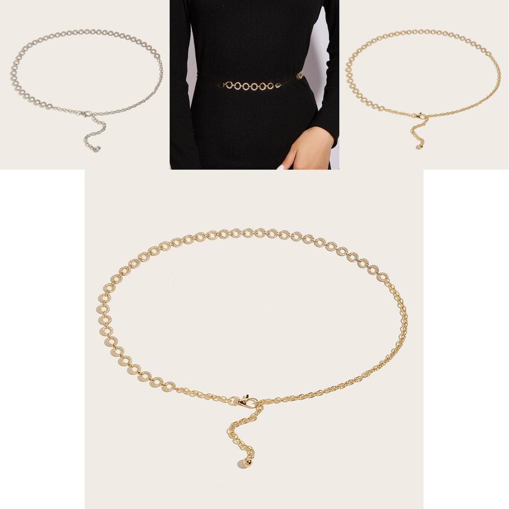 Elegant Metal Waist Chain Belt With Water Drilled O Shape Links For Dress Waist Decor