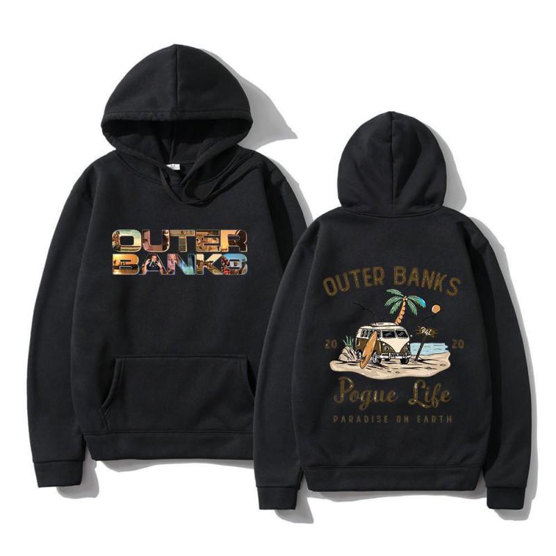 Mens Harajuku Style Graphic Hoodie Outer Banks Inspired Casual Sweatshirt With Pouch Pocket