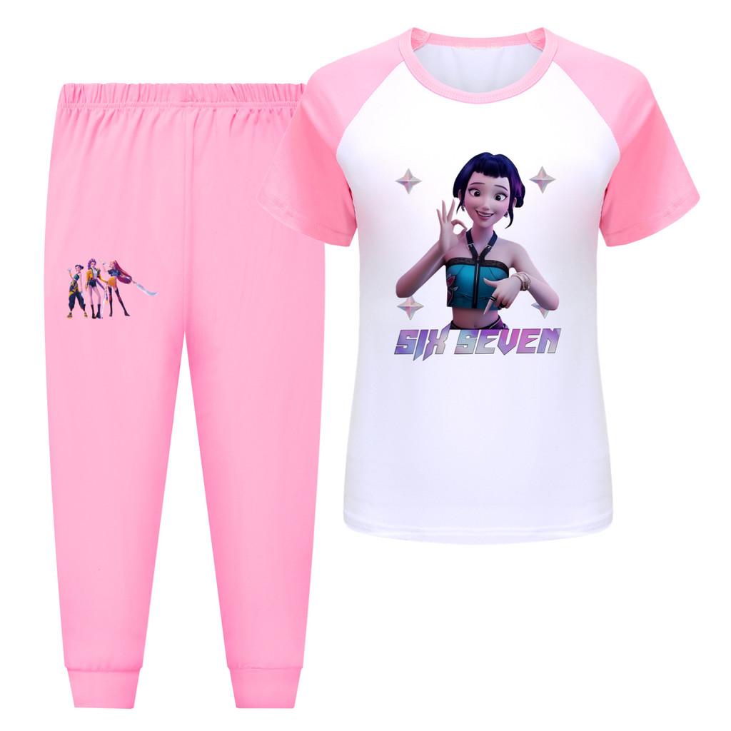 

5245 Дитячий Дівчачий Румі Зої Міра Мисливці Принт Футболка Штани Штани Набір Одягу 170cm рожевий