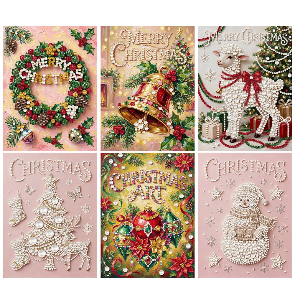Christmas 5D DIY Round Special Shaped Pearl Drill Diamond Painting Kits with Wooden Frame 30x40cm for Adults Home Decor