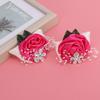 2pcs Diamond Rose Hand Flower Pearl Rhinestone Bridal Wrist Flower  For Bridesmaid