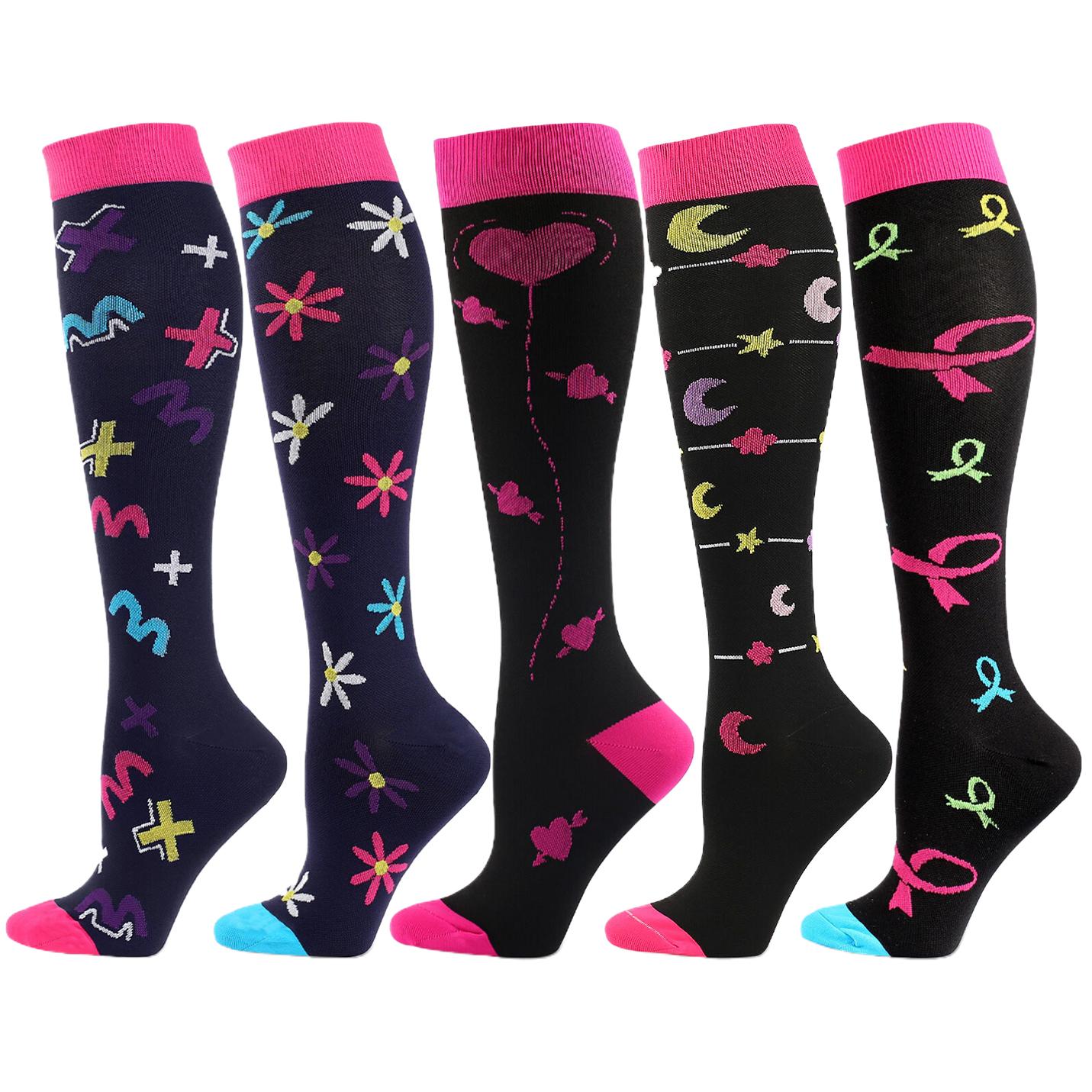 

5Pairs Compression Socks Women Hiking Running Elastic Socks Sports Socks Flight Pregnancy Swollen Varicose Veins Marathon Socks EU37-43 US7-9