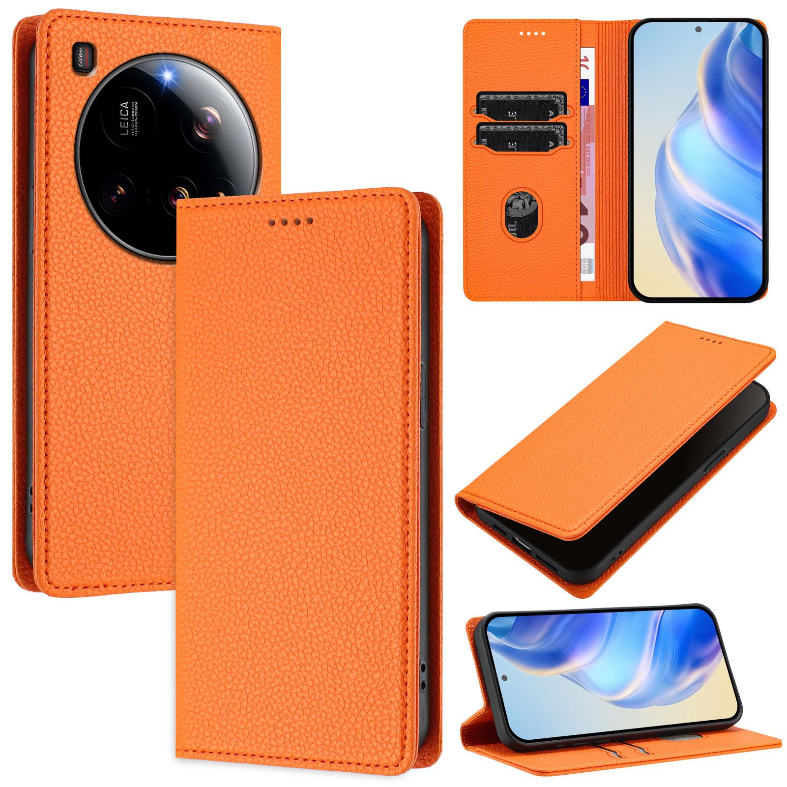 

Для Xiaomi 15 Ultra Чохол-гаманець з RFID-блокуванням, шкіряний мобільний чохол з текстурою лічі Orange