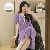 Damen Kurzarm Nachthemden mit Brustpolstern Weiblich Sommer einfarbig Homewear junges Mädchen süßes Nachtkleid lässig locker Loungewear
