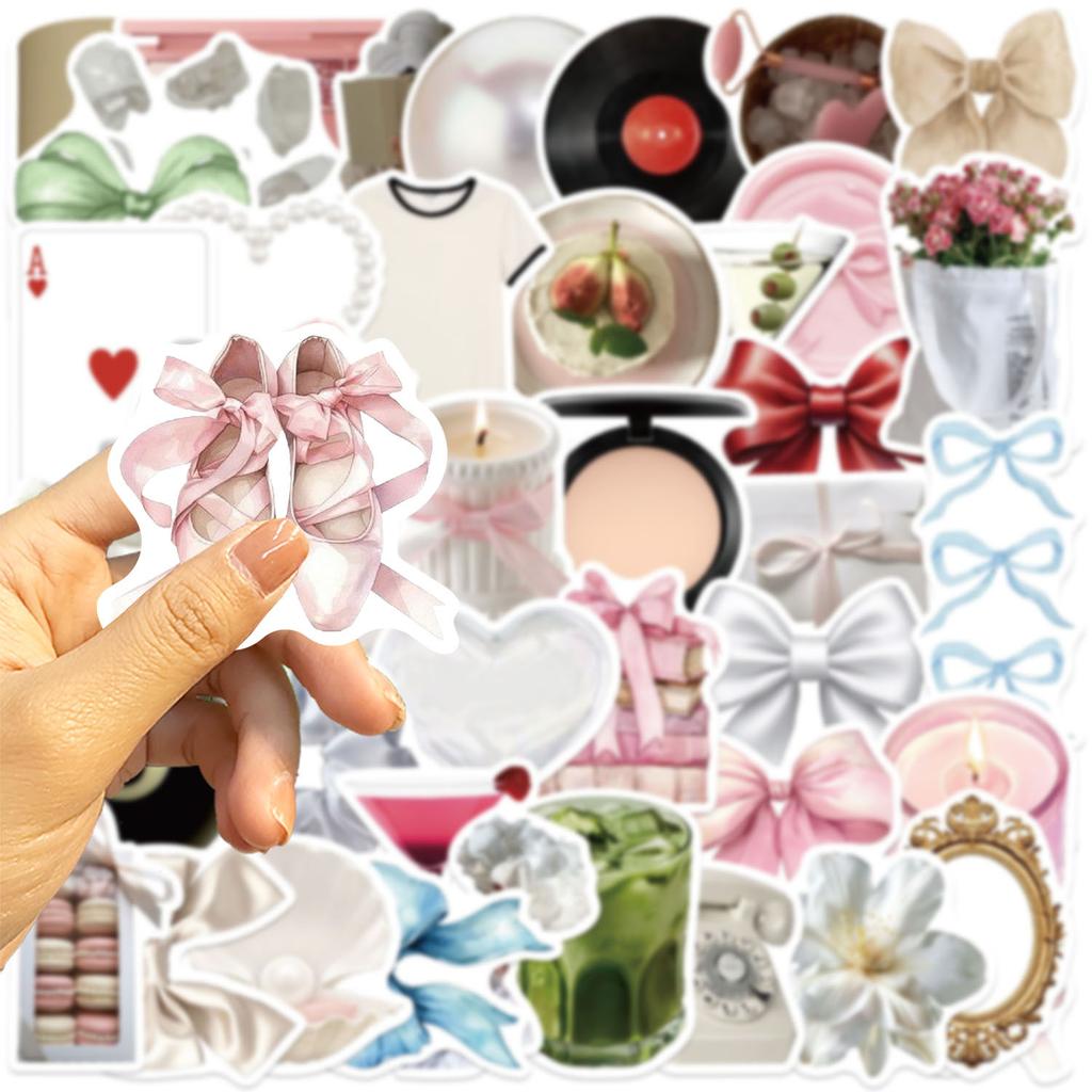 52PCS Cartoon Gentle Aesthetic Graffiti Stickers Decorative Guitar Notebook Luggage DIY Waterproof Stickers