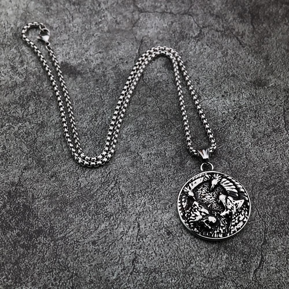 European and American Style Viking Animal Wolf Crow Personalized Fashion Pendant Necklace Stainless Steel Men's Jewelry