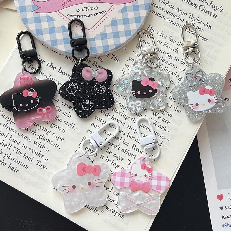 Sweet Kawaii Kt Cat Five-Pointed Star Keychain Cartoon Acrylic Pendant Keychain  Backpack Decoration Accessories Gifts