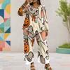 Women Plus Size Printed Round Neck Long Sleeve Layered Top Wide Leg Cropped Pants Two Piece Set
