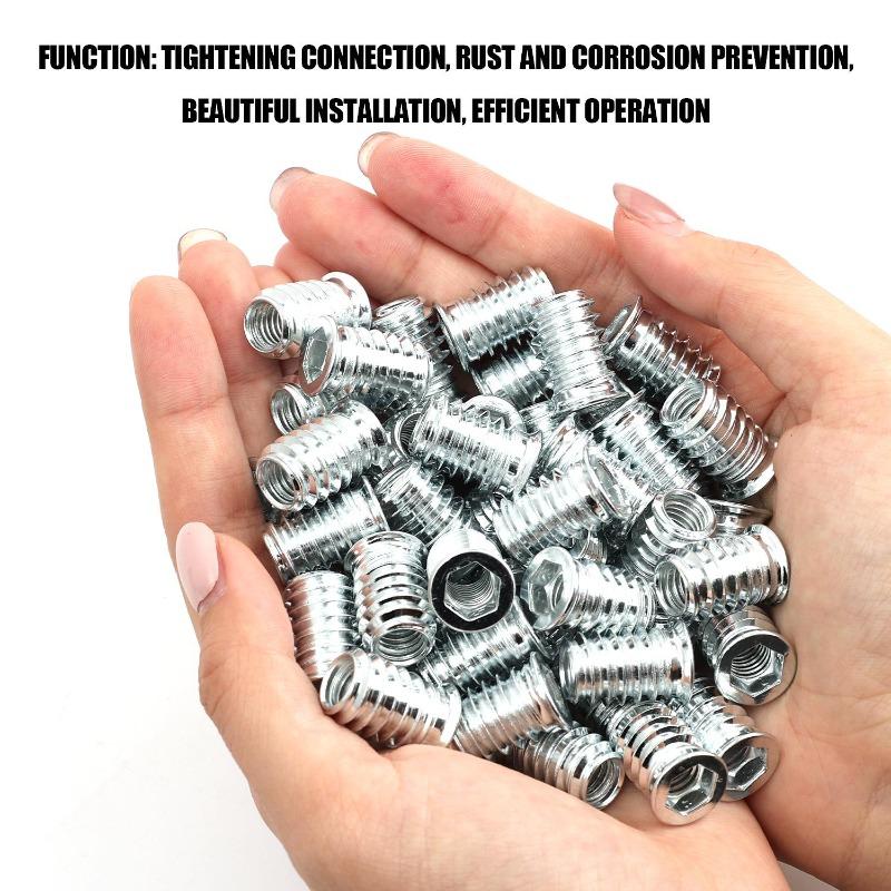 1050X Threaded Inserts Wood Insert Nuts Carbon Steel Woodworking Nuts Inserts Wood Bolt Furniture Screw Hardware Hexagon Nuts