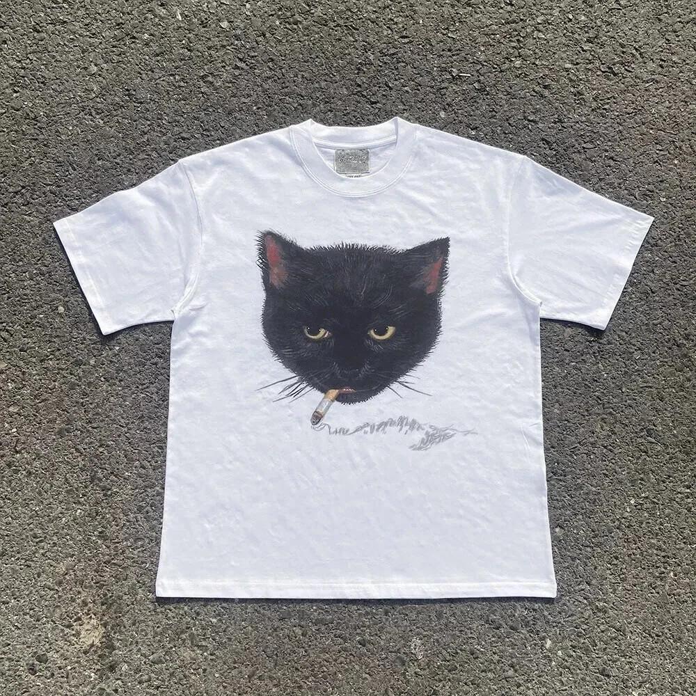 

Smoking Cat T-Shirt 90s Y2K Vintage Style Funny Graphic Tee White ON TREND Unisex T-Shirt XXXXL