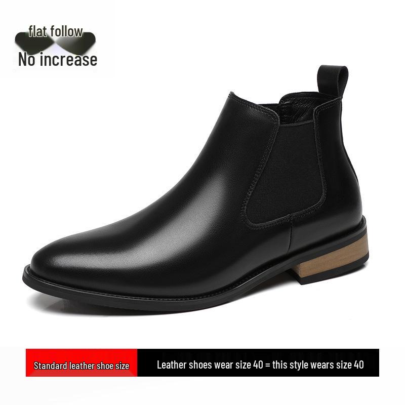 

Мужские челси с увеличением высоты на 6 см, из натуральной кожи, зимние ботильоны на флисовой подкладке, высокие, с острым носком, в стиле Мартин. Size 41