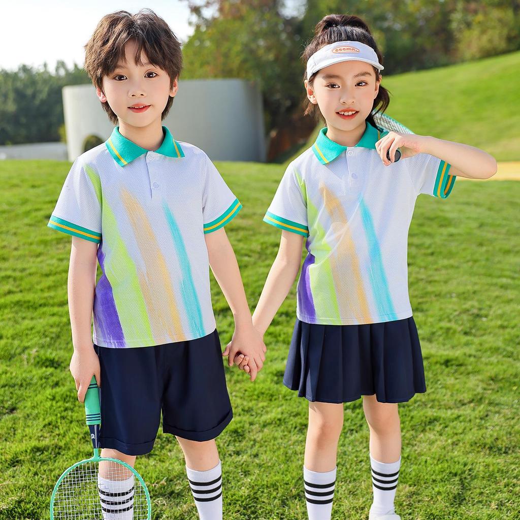 Primary School Summer Short Sleeve Uniform Set for Kindergarten & First Grade - Sports & Graduation Two-Piece Outfit
