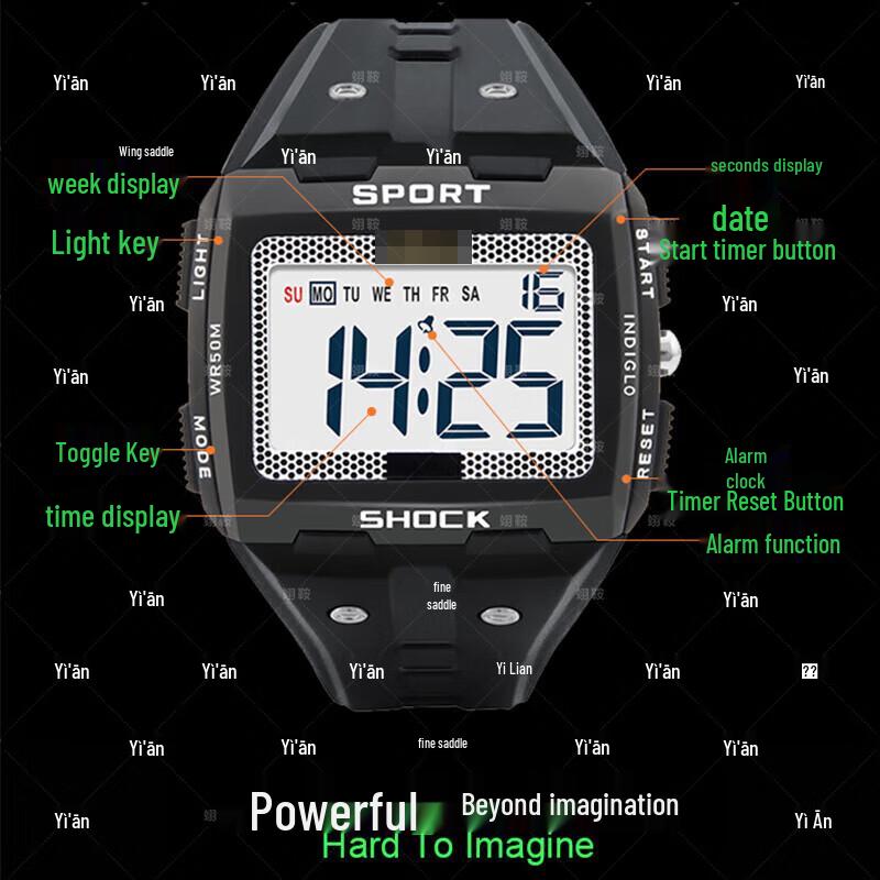 Yi'an TPW 50M Waterproof Luminous Digital Sport Watch