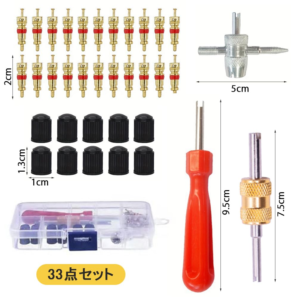 CHANJIF Tire Valve Core 33 Piece Set, Tire Repair Tool,