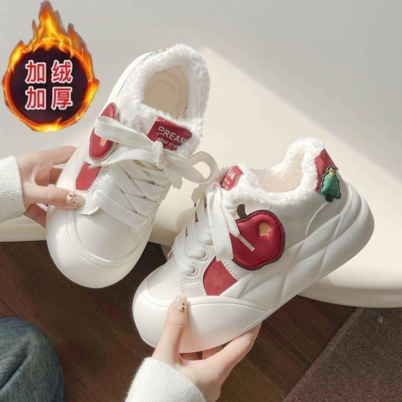 New Christmas Winter Limited Ankola Red Board Shoes Fashion Versatile Fleece Platform Casual Shoes Children