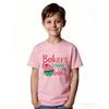 European Sizes Creative Baking T-Shirt for Girls - Features a Playful Pink Design with Handwritten Letters, Perfect for Holiday Gatherings