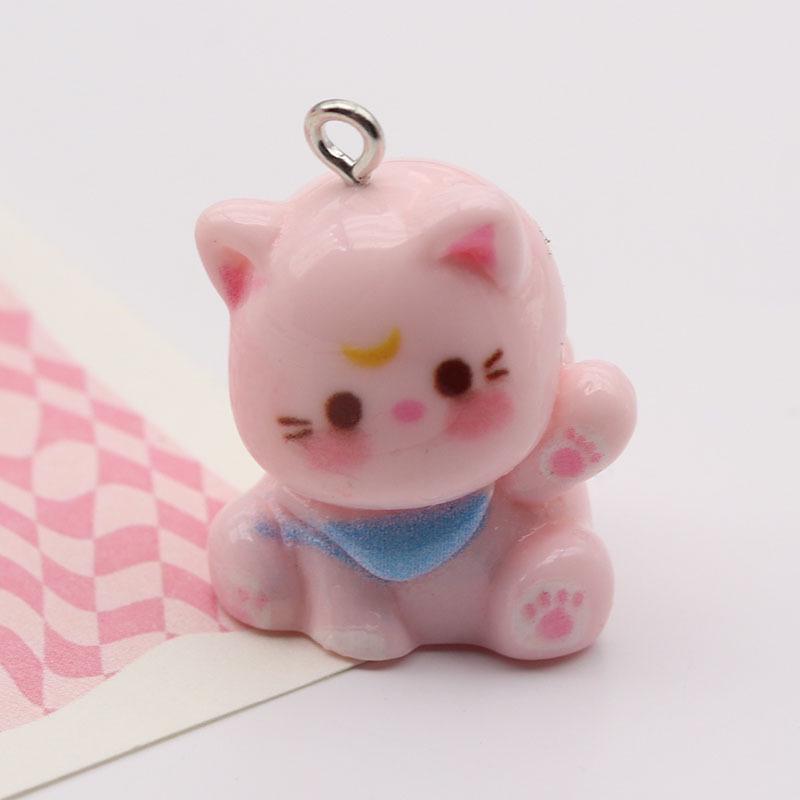 Colorful 3D Cartoon Kitten Keychain Pendant - Resin Jewelry Accessory розовый