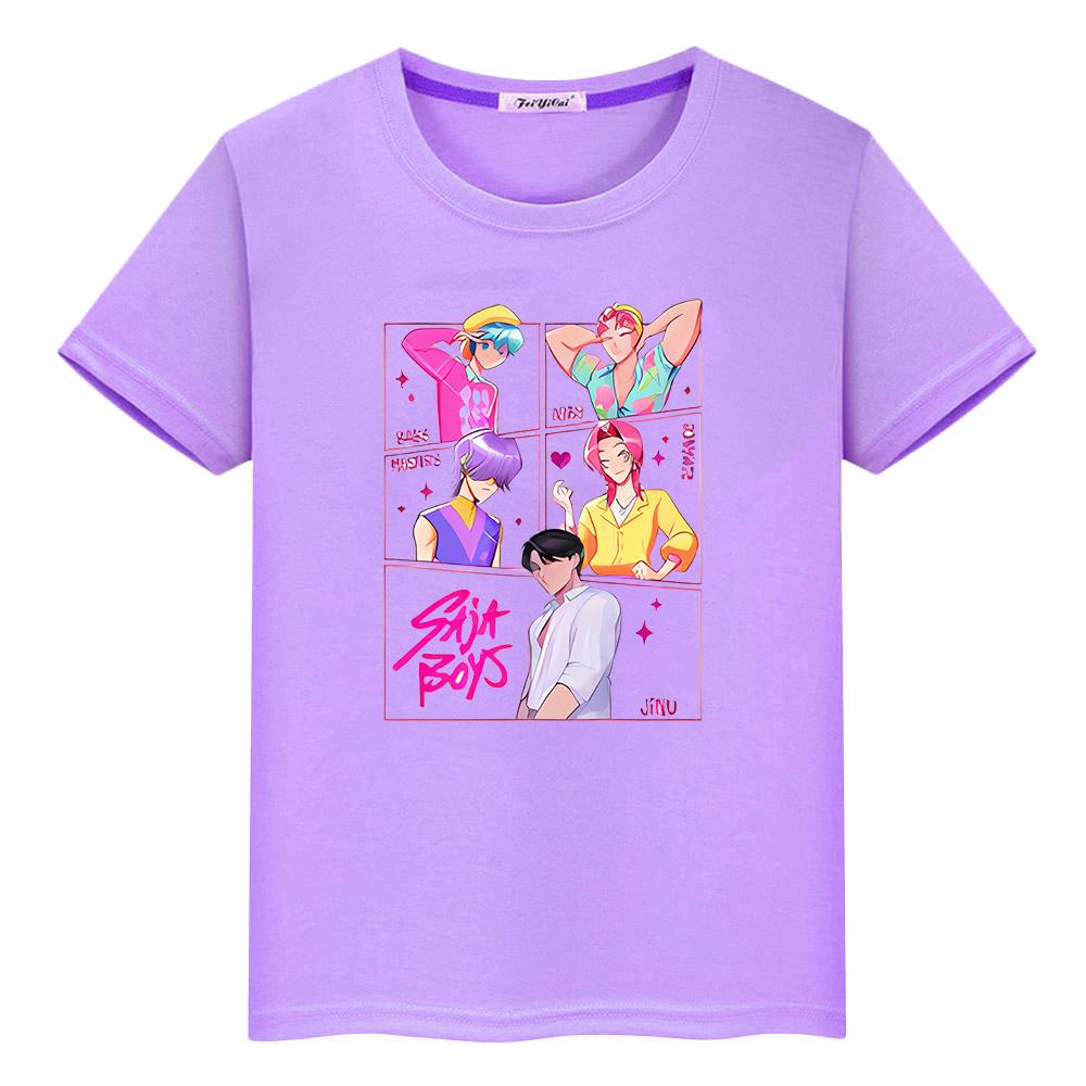 T Shirt for Kids Boy 10year Saja Boys  Print 100%Cotton Cute Tops Y2k  Anime Short Kpop Demon Hunters Kawaii Tees Girls Clothes