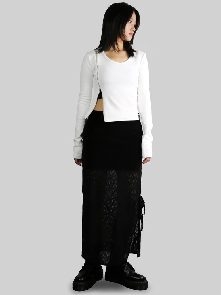 Digeunolusileu Zipper Side Slit Crop Long Sleeve Tee
