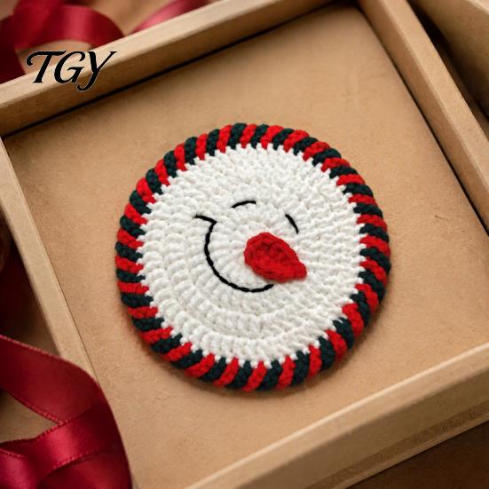 Handmade Craft Kitchen Table Mats Christmas Crochet Coaster, Woven Drink Cup Pad, Cute Santa Snowman Unique Holiday Gift for Friends Gingerbread