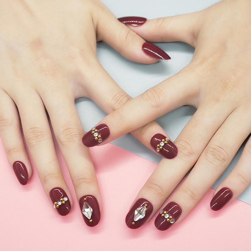 Red Handmade Press-On Nails Set Heart With Pearl Design Short Elegant Sweet Style Full Cover Nail Tips For Women And Girls