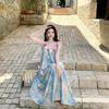Summer Dopamine Seaside Vacation Dress Oil Painting Painting Printing Suspender Skirt Female Feeling Photo Long Skirt