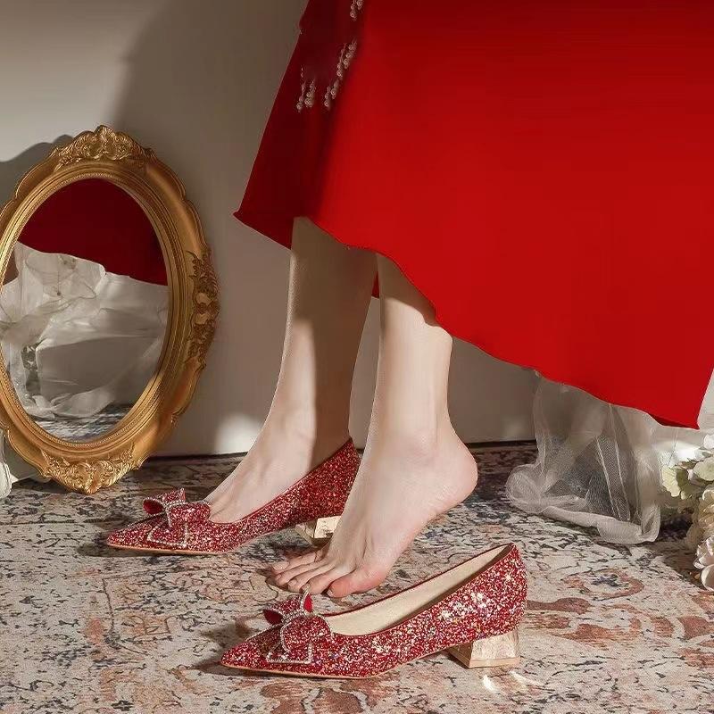 Chińskie buty ślubne damskie buty ślubne pokaz hezhu suknia ślubna buty dla druhen kryształowe szpilki wysokiej klasy spotkanie roczne