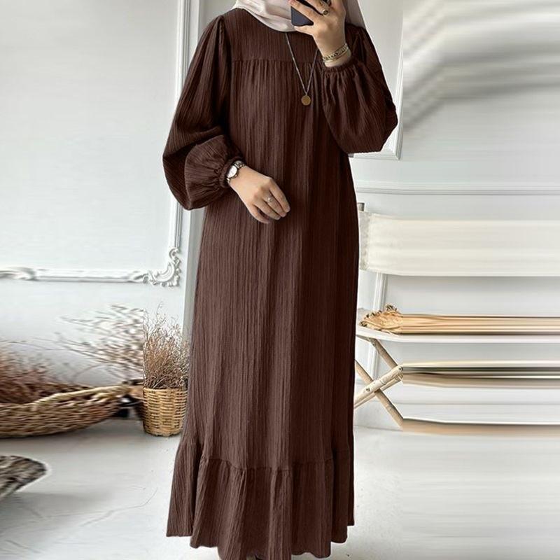 Muslim Women's Retro Long Sleeve Ruffle Hem Dress for Spring & Autumn