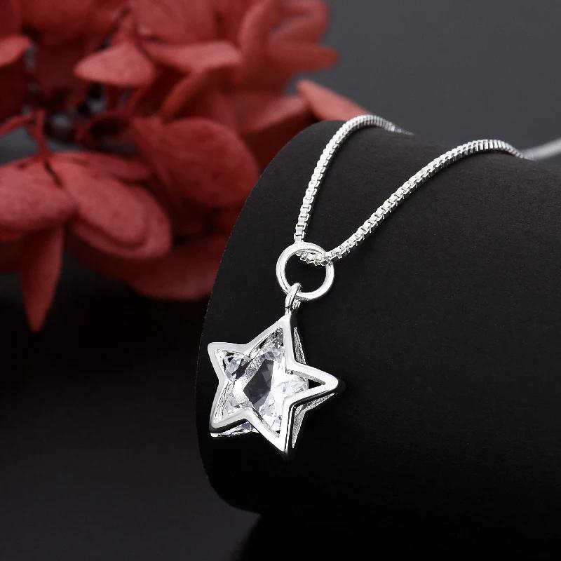 925 Silver Shining Crystal Star Necklace Korean Fashion Jewelry for Women Party Wedding Gifts