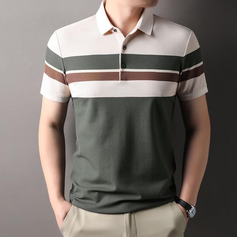 

Firstview Men s Breathable Yarn-Dyed Stripe Short-Sleeve Polo Shirt 3XL