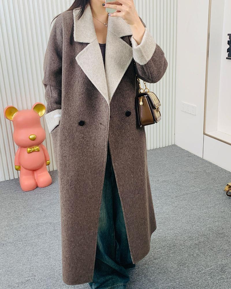 Double-sided cashmere coat large lapel new woolen coat long commuter cashmere coat