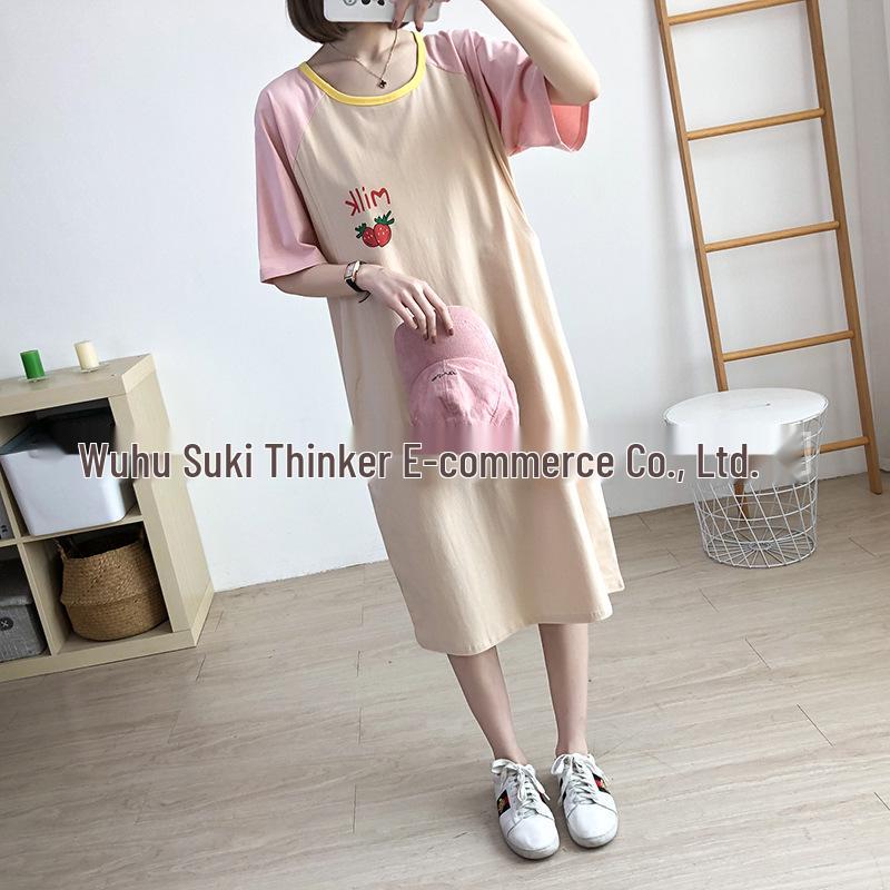 Summer Maternity & Nursing Dress: Short Sleeve Cotton Nightgown for Postpartum Moms